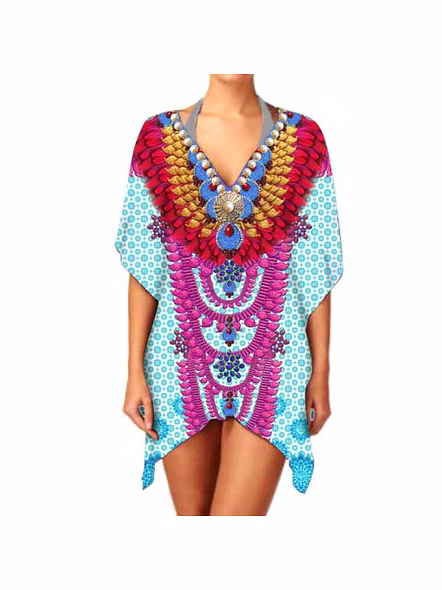 Elegant Chiffon Ethnic Print Kimono V Neck Lightweight Women's Long Sleeve Stylish Wear for Casual or Formal Use for Sale @ Western Print Kimono-Kar1210