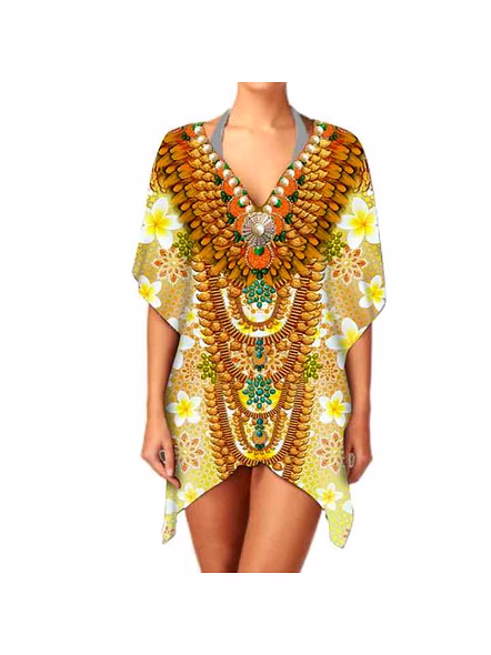 Lightweight Ethnic Print Chiffon Kimono V Neck Long Sleeve Women's Stylish Casual Wear Cover up Elegant Layering for Sale @ Western Print Kimono-Kar1211
