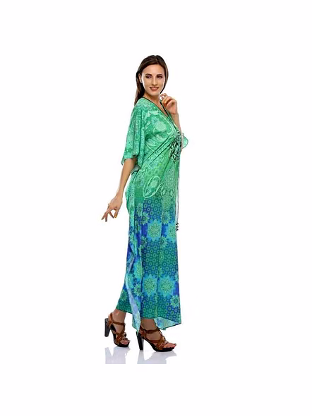 Stylish Tribal Print Georgette Kaftan Maxi Dress Free Size Lightweight Womens Loose Fit Outfit for Daily Vacation Wear @ Printed Kaftan Dress