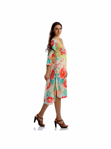 Comfortable Stylish Georgette Womens Kaftan Maxi Dress Free Size Loose Fit Vibrant Digital Tribal Print for Summer Vacation Wear @ Printed Kaftan Dress