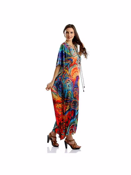 Elegant Tribal Printed Maxi Womens Kaftan Free Size Lightweight Georgette Loose Fit Perfect for Summer Daily Casual Wear @ Printed Kaftan Dress