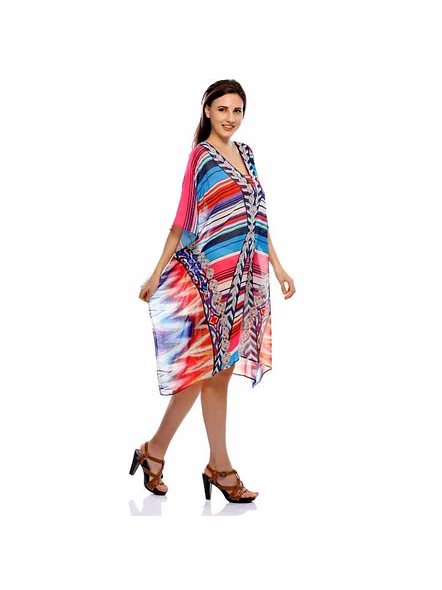 Womens Lightweight Georgette Maxi Kaftan Vibrant Tribal Print Loose Fit Free Size Summer Vacation Resort Beach Wear Dress Sale @ Printed Kaftan Dress