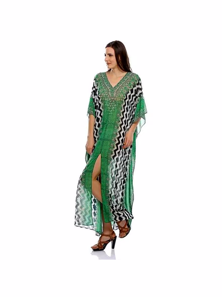 Stylish Women's Free Size Georgette Maxi Dress Kaftan Tribal Printed Lightweight Loose Fit Summer Casual Beachwear 1 Piece Sale @ Printed Kaftan Dress