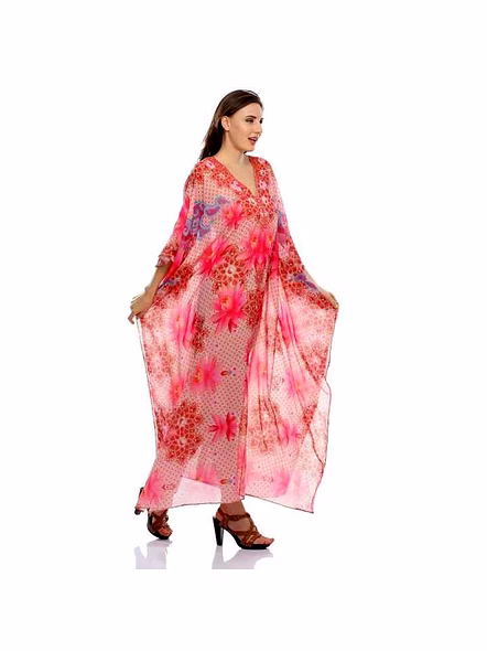 Elegant Vibrant Womens Kaftan Maxi Dress Comfortable Loose Fit Free Size Georgette Daily Outings Sale 1 Piece Daily Outings Sale @ Printed Kaftan Dress-Kar1378