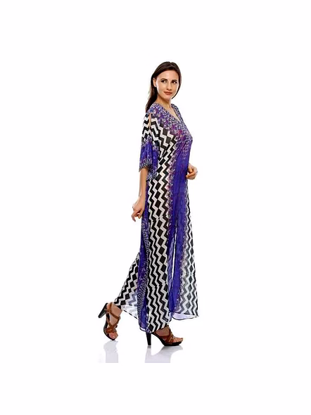 Lightweight Vibrant Womens Maxi Kaftan Dress Tribal Prints Free Size Georgette Loose Fit Summer Beach Resort and Party for Sale @ Printed Kaftan Dress-Kar1379