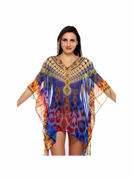 High Quality Lightweight Womens Georgette Kaftan Maxi Dress Tribal Print Free Size Summer Vacation Sexy Casual Resort Beach Wear @ Printed Kaftan Dress-Kar1387