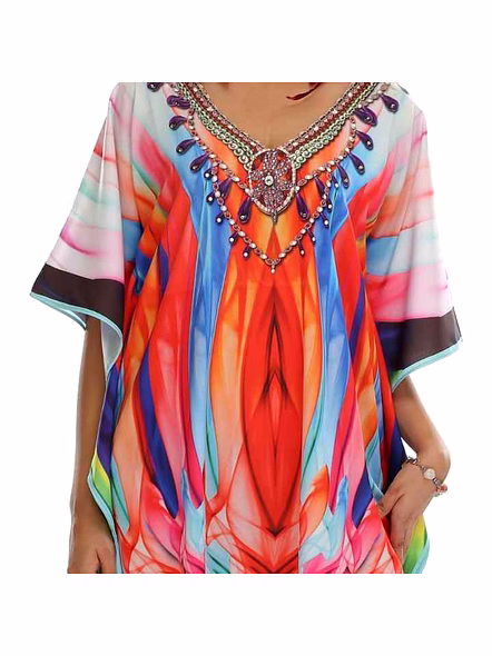 Best Quality Womens Georgette Maxi Dress Tribal Kaftan Free Size Lightweight Flowing Loose Fit Sexy Summer Beach Daily Wear @ Printed Kaftan Dress