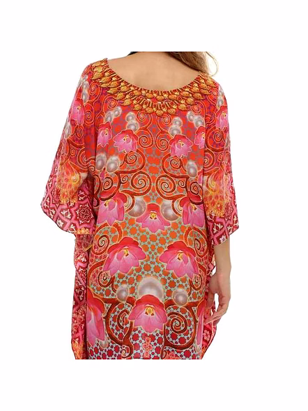 Hot Selling Tribal Printed Maxi Womens Kaftan Dress Lightweight Georgette Free Size Stylish Loose Fit Sexiness Summer Outfits @ Printed Kaftan Dress-Kar1389