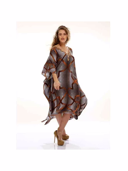 Stylish One-Piece Tribal Georgette Kaftan for Women Loose Fit Lightweight Maxi Dress Free Size Summer Vacation Outfit Ready for @ Printed Kaftan Dress-Kar1400