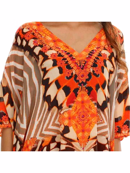 High Quality Womens Georgette Kaftan Dress Tribal Print Maxi Style Loose Fit Free Size Comfortable Sexy Summer Beach Wear @ Printed Kaftan Dress-Kar1405