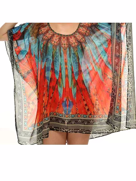 Vibrant Womens Georgette Kaftan Maxi Dress Tribal Print Lightweight Loose Fit Free Size Beachwear for Vacation and Party Wear @ Printed Kaftan Dress