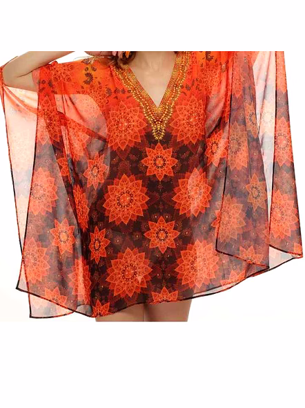 Womens Lightweight Georgette Kaftan Dress Tribal Print Loose Fit Free Size Casual Summer Beachwear Comfortable Stylish Outfit @ Printed Kaftan Dress