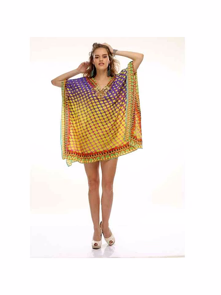 Premium Quality Elegant Womens Summer Beach Kaftan Georgette Tribal Print Relaxed Fit Lightweight Sexiness Comfortable Beachwear @ Printed Kaftan Dress