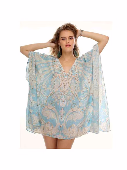 2024 Hot Selling Womens Georgette Tribal Print Kaftan Elegant Free Size Dress Loose Fit Perfect Sexiness Summer Beachwear Outfit @ Printed Kaftan Dress-Kar1413