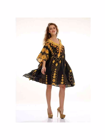 2025 Premium Quality Vibrant Georgette Women's Kaftan Dress Tribal Print One-Piece Summer Wear Free Size Lightweight Loose Fit @ Printed Kaftan Dress-Kar1417