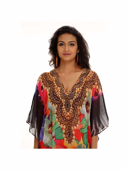 High Quality Beautiful Womens Printed Kaftan Tribal Design Lightweight Free Size Georgette Summer Sexiness Dress Beach Parties @ Printed Kaftan Dress