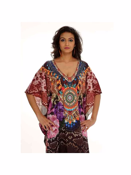 Top Quality Womens Georgette Kaftan Dress Free Size Loose Fit Tribal Prints Maxi Dress Sexiness Summer Beachwear Outfit Stylish @ Printed Kaftan Dress-Kar1422