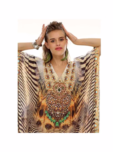 Vibrant Womens Kaftan Tribal Print Summer Beach Dress Georgette Lightweight Free Size Comfortable and Elegant Sexiness Design @ Printed Kaftan Dress