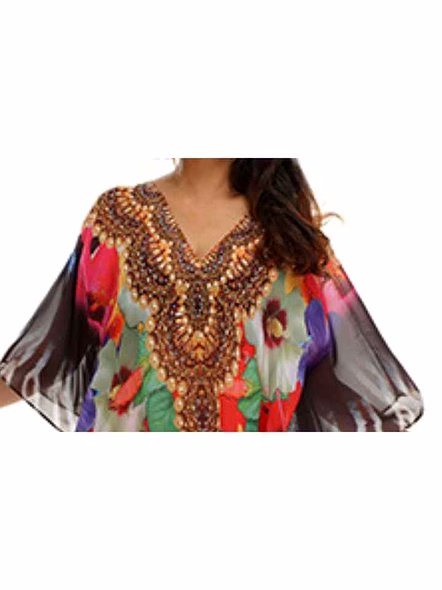 Women's Stylish One-Piece Kaftan Dress Loose Fit Georgette Digital Tribal Design Free Size Flowing Sexiness Beach Party Dress @ Printed Kaftan Dress