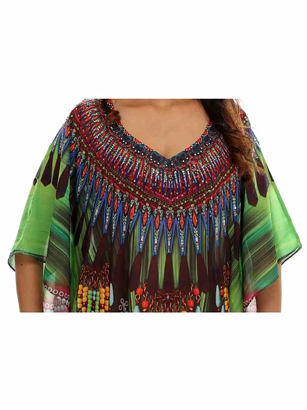 Lightweight Georgette Kaftan Dress Womens Free Size Tribal Design Sexiness Perfect for Beach Vacations and Evening Gatherings @ Printed Kaftan Dress