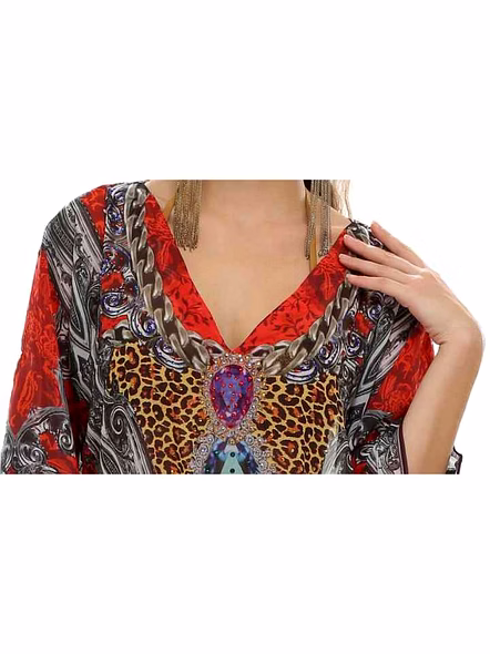 Vibrant Womens Georgette Kaftan Dress Bohemian Tribal Prints Free Size Light Sexiness Summer Dress for Beach and Resort Wear @ Printed Kaftan Dress