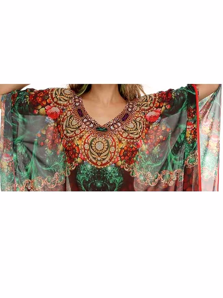 Stunning Women's One-Piece Tribal Print Georgette Kaftan Dress Loose Fit Free Size Maxi for Summer and Beachwear @ Printed Kaftan Dress