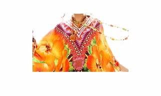 Lightweight Womens Kaftan Long Georgette Dress With Tribal Prints One Size Fits Most Perfect for Vacation Resort Sexiness Wear @ Printed Kaftan Dress