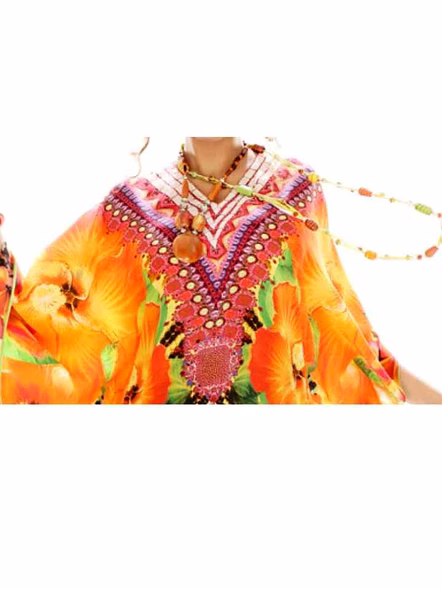 Lightweight Womens Kaftan Long Georgette Dress With Tribal Prints One Size Fits Most Perfect for Vacation Resort Sexiness Wear @ Printed Kaftan Dress-Kar1432