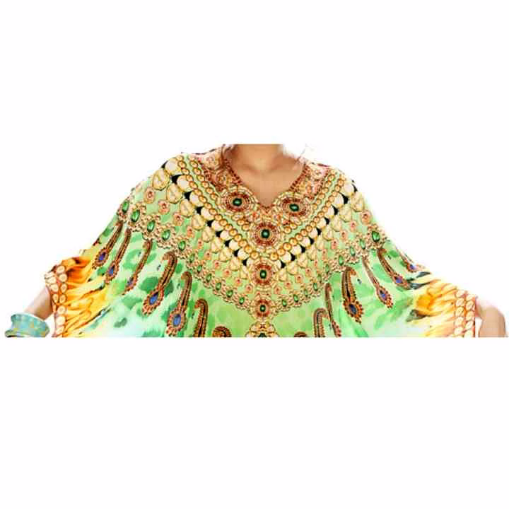 Elegant Womens Printed Kaftan Dress Vibrant Tribal Design Georgette Free Size Loose Fit Comfortable Sexiness Summer Beachwear @ Printed Kaftan Dress image 3