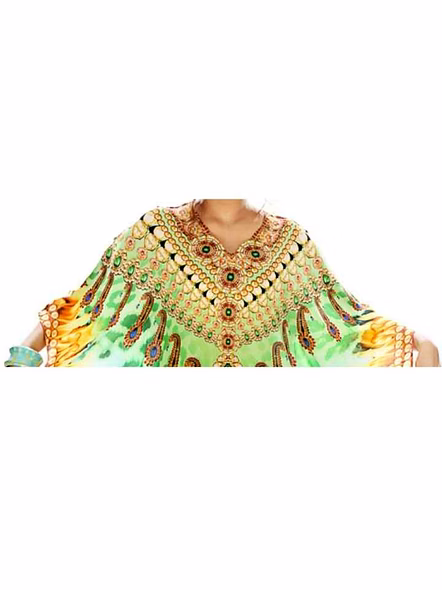 Elegant Womens Printed Kaftan Dress Vibrant Tribal Design Georgette Free Size Loose Fit Comfortable Sexiness Summer Beachwear @ Printed Kaftan Dress