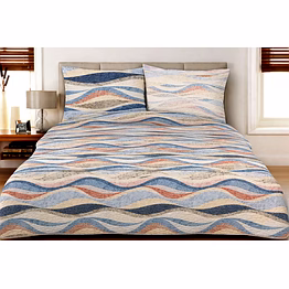 multicolor wave pattern printed quilt bedding set with coordinated pillow shams