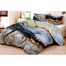 customizable abstract tree landscape printed quilt bedding set with matching pillow shams