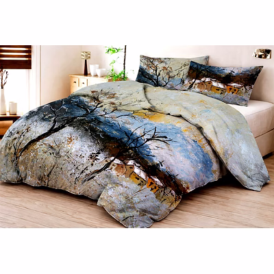 customizable abstract tree landscape printed quilt bedding set with matching pillow shams