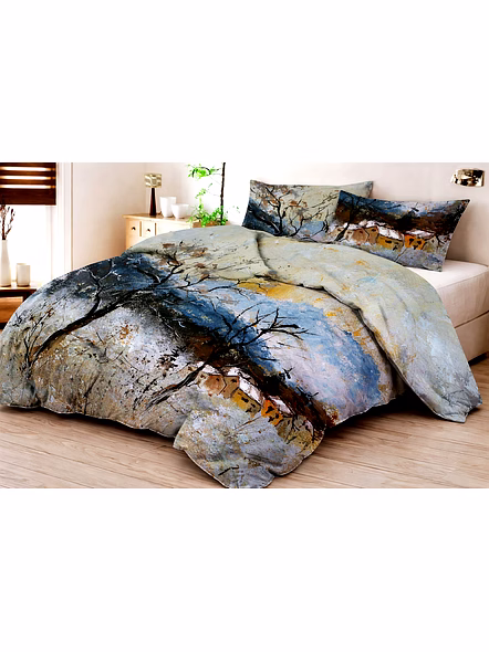 Customizable Abstract Tree Landscape Printed Quilt Bedding Set with Matching Pillow Shams