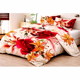 customizable oversized floral rose and lily printed quilt bedding set with matching pillow shams