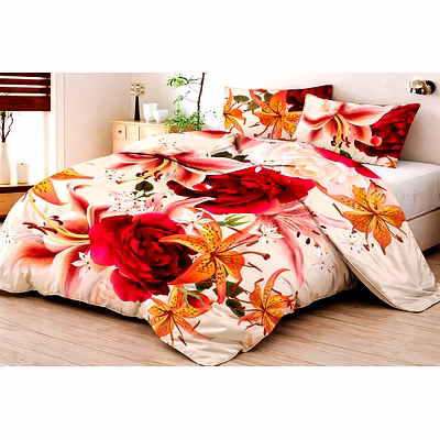 customizable oversized floral rose and lily printed quilt bedding set with matching pillow shams