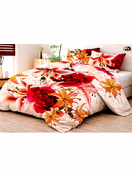 Customizable Oversized Floral Rose and Lily Printed Quilt Bedding Set with Matching Pillow Shams