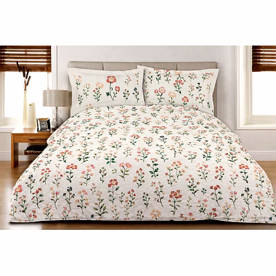 customizable botanical floral printed quilt bedding set with matching pillow shams