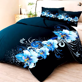 customizable blue lily floral printed quilt bedding set with matching pillow shams
