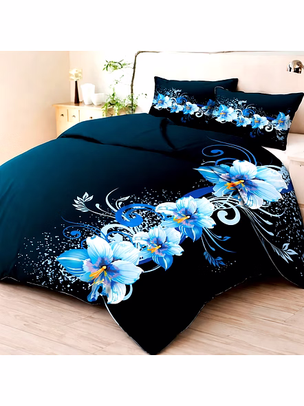 Customizable Blue Lily Floral Printed Quilt Bedding Set with Matching Pillow Shams