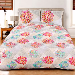 customizable floral medallion printed quilt bedding set with matching pillow shams