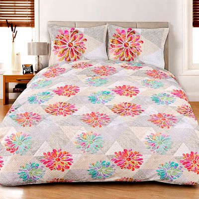 customizable floral medallion printed quilt bedding set with matching pillow shams