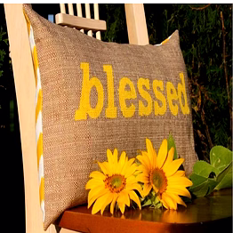 customizable blessed typography decorative pillow cover with yellow lettering
