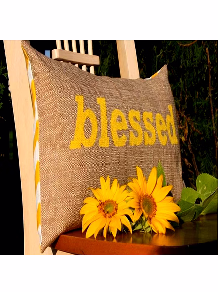 Customizable Blessed Typography Decorative Pillow Cover with Yellow Lettering