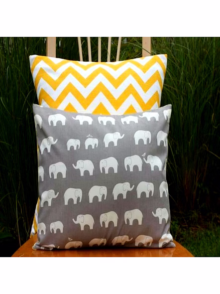 Customizable Elephant Print and Chevron Decorative Pillow Cover Set