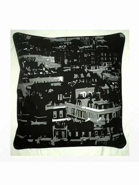 Customizable Monochrome Cityscape Decorative Square Pillow Cover