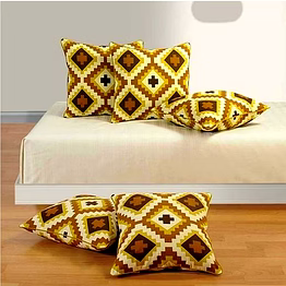 customizable mustard and brown geometric decorative square pillow cover