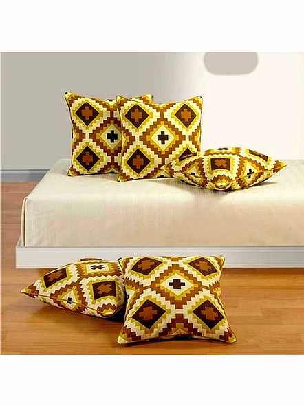 Customizable Mustard and Brown Geometric Decorative Square Pillow Cover