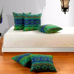 customizable green and blue geometric stripe decorative square pillow cover