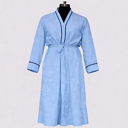 customizable long sleeve wrap bath robe with contrast piping